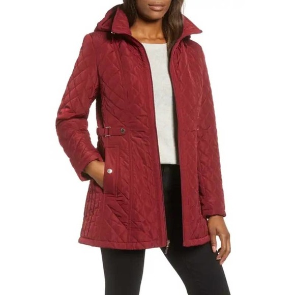 Nordstrom Gallery Merlot Quilted Hooded Jacket Size Medium - Picture 1 of 1
